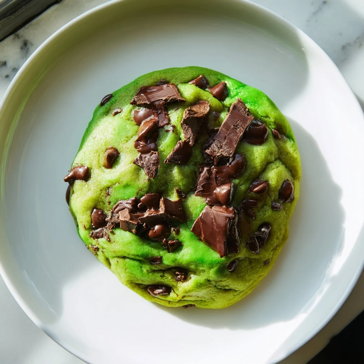 Warm Mint Chip Cookies stacked on a plate with a glass of milk, ready to enjoy.