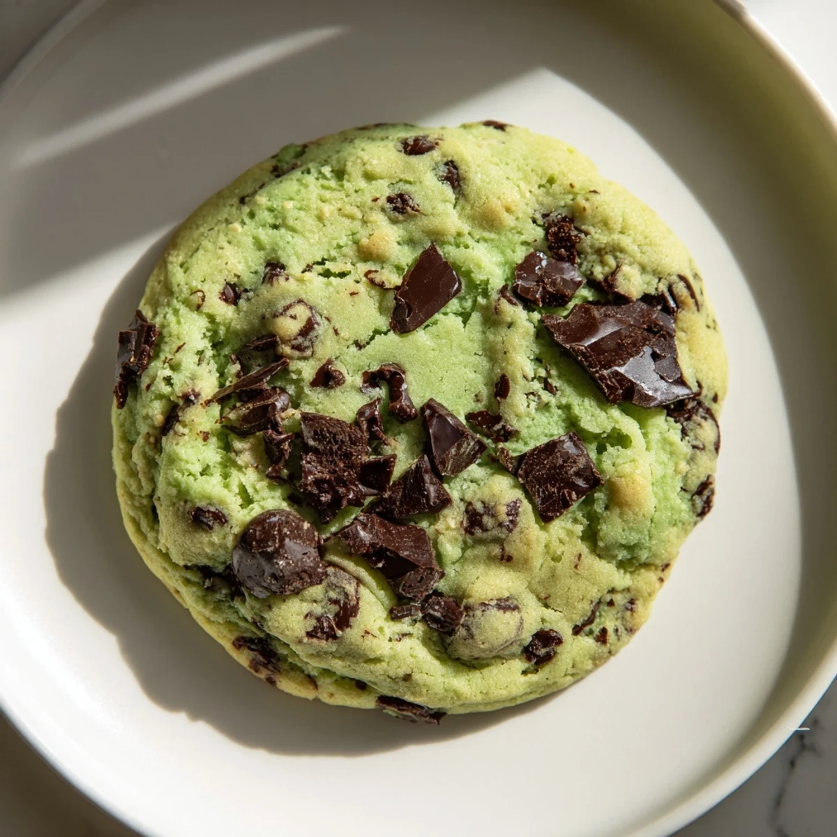 Homemade Mint Chip Cookies cooling on parchment, showcasing chewy centers and rich chocolate chunks.