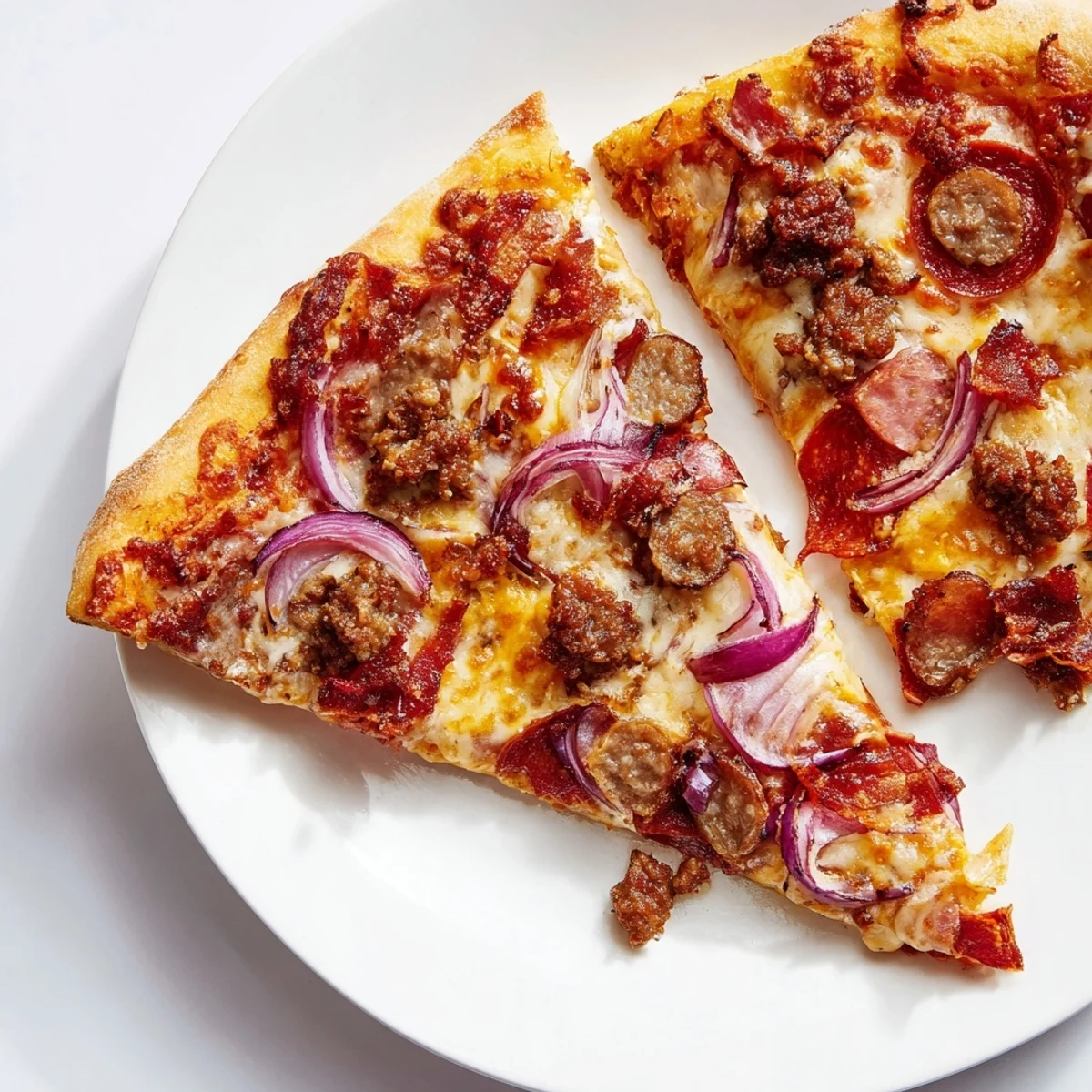 A golden-baked Meat Lover Pizza with Beef Toppings features melted cheese and crispy pepperoni slices fresh from the oven.  