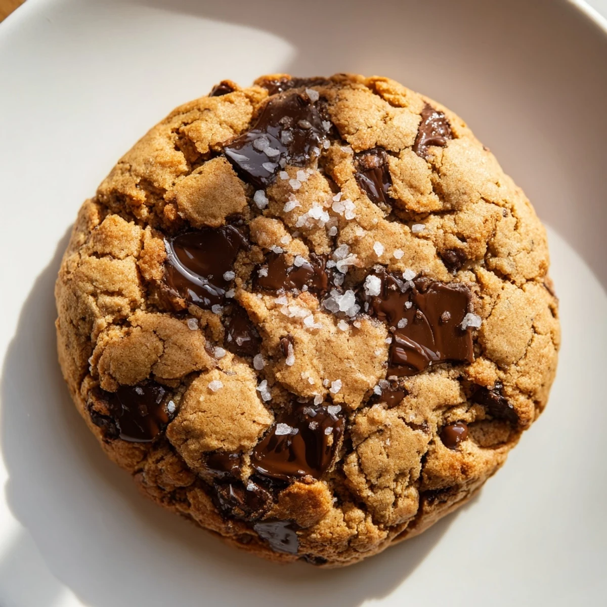 Gooey Chocolate Chip Cookies with Sea Salt arranged on a cooling rack with melted chocolate pools.
