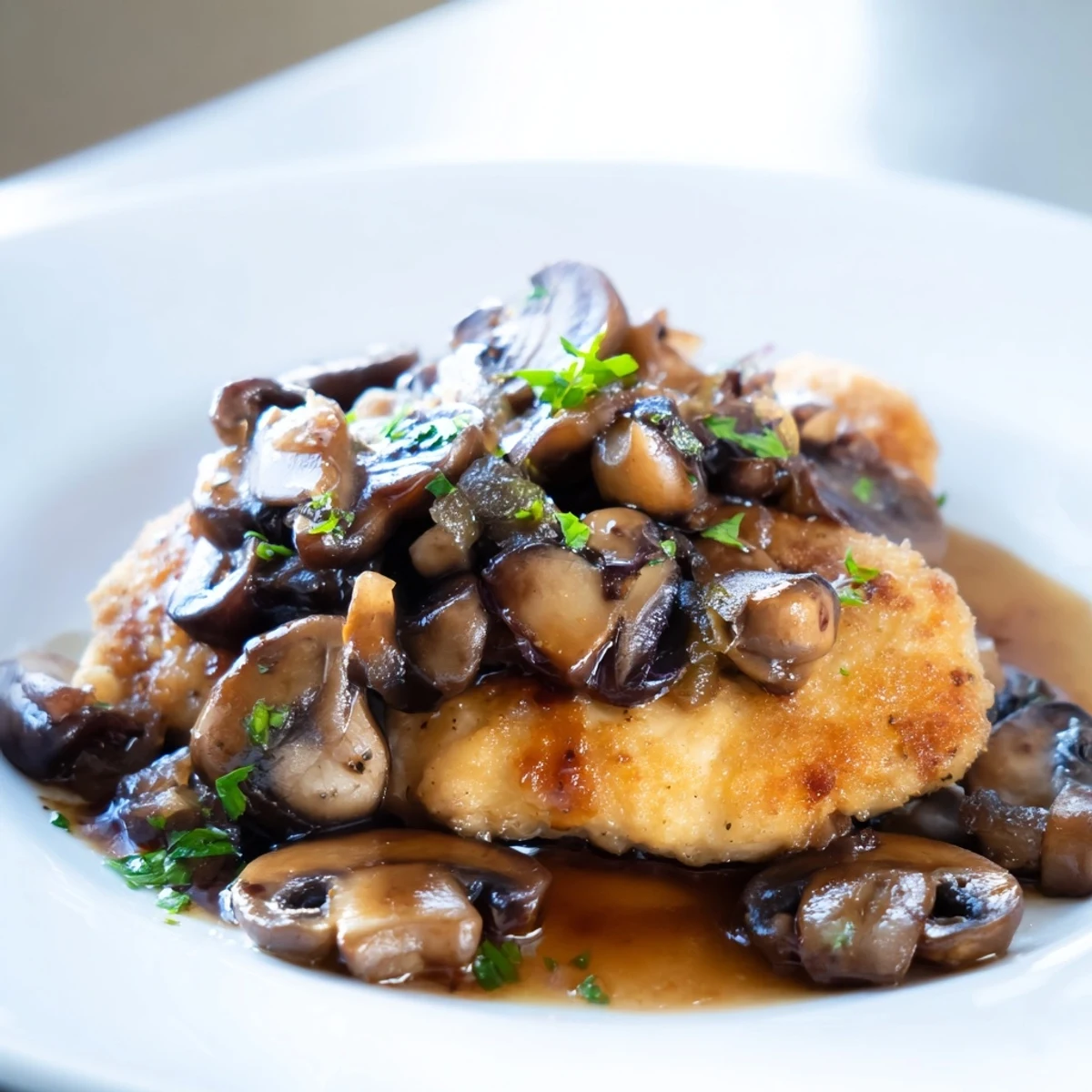 Tender chicken breasts coated in golden flour and rich savory sauce in this Chicken Marsala with Mushrooms dish.