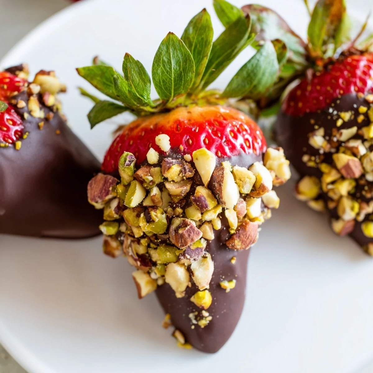 Luscious Chocolate Dipped Strawberries with Chopped Nuts arranged elegantly on a serving platter for any occasion.