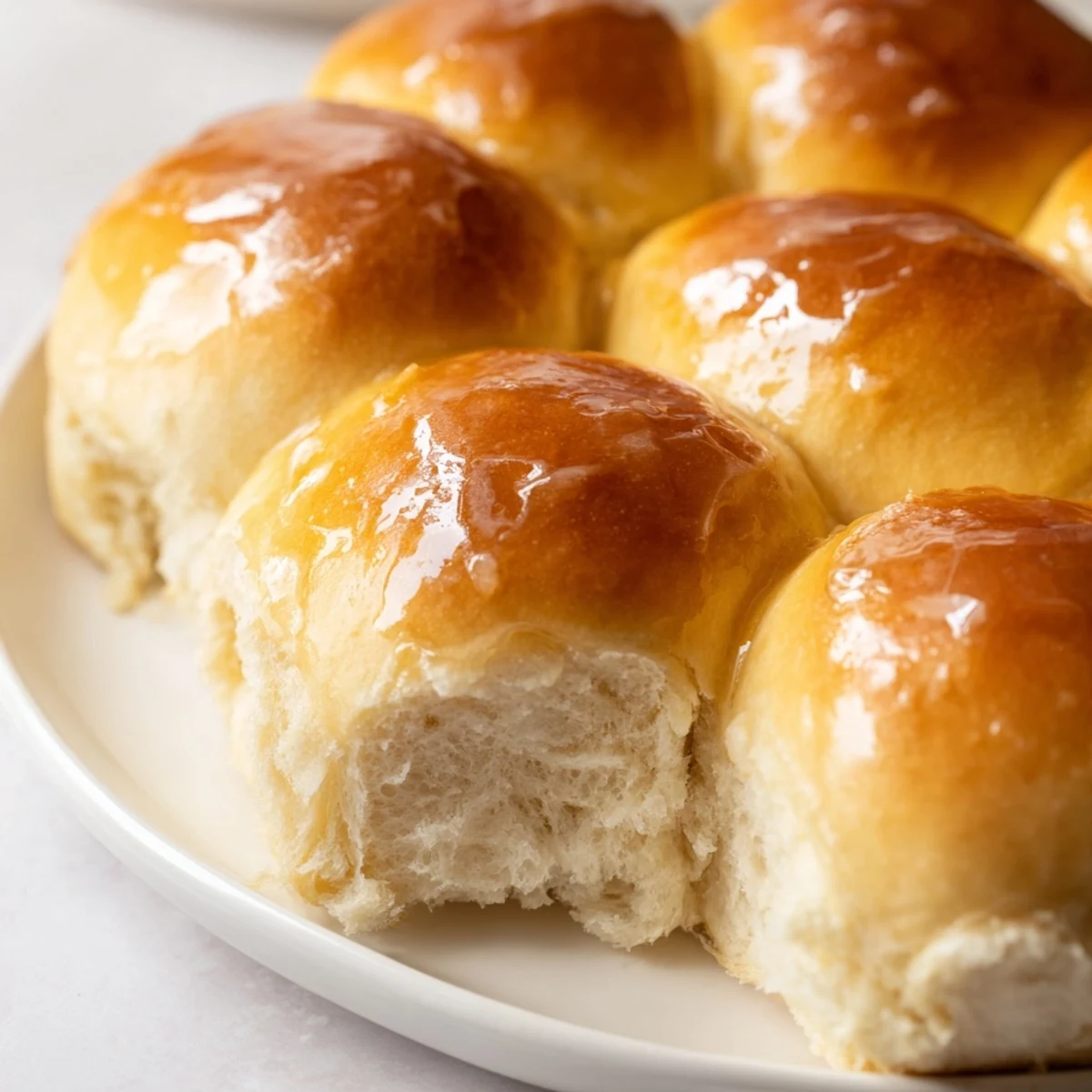 Close-up of Best Vegan Dinner Rolls showing tender, pillowy texture and golden tops, perfect for a cozy dinner table.