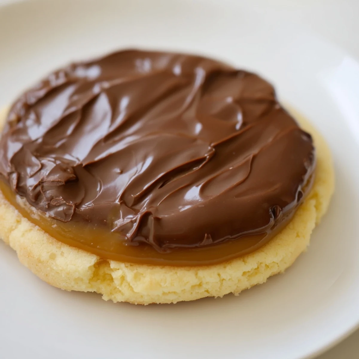 Warm Twix Cookies cooling on a rack, topped with smooth melted milk chocolate.