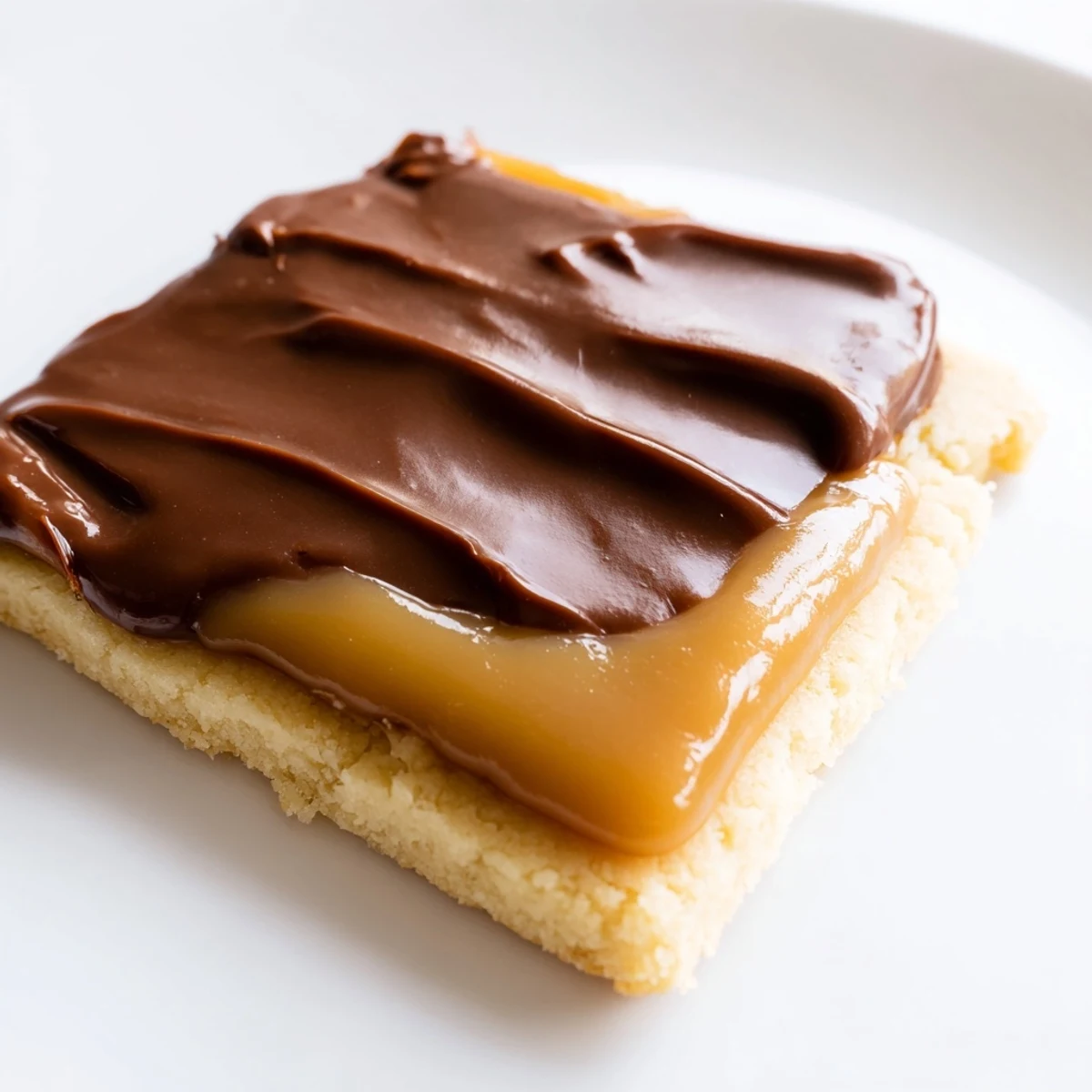 Indulgent Twix Cookies plated on a white surface, drizzled with caramel and ready to serve.