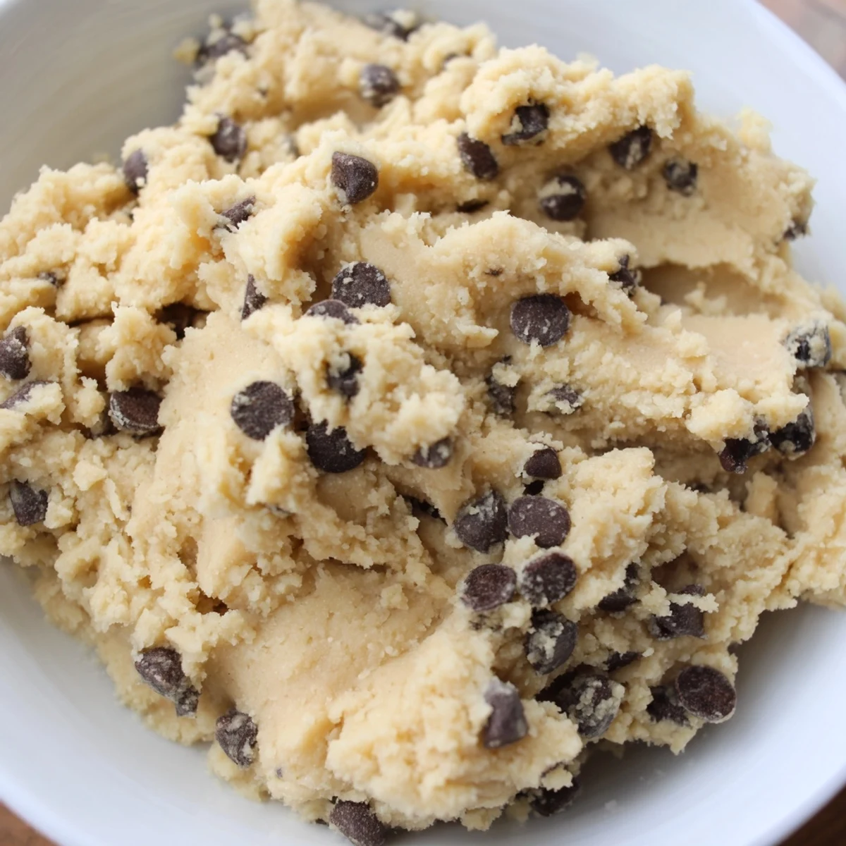 Ready-to-eat Edible Keto Cookie Dough in a serving dish with a keto-friendly dessert aesthetic on a kitchen counter.