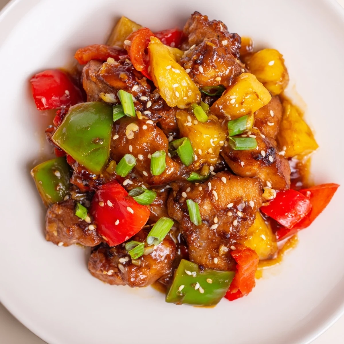 Succulent Sweet Hawaiian Crockpot Chicken with tender chicken, juicy pineapple chunks, and vibrant bell peppers ready to serve.