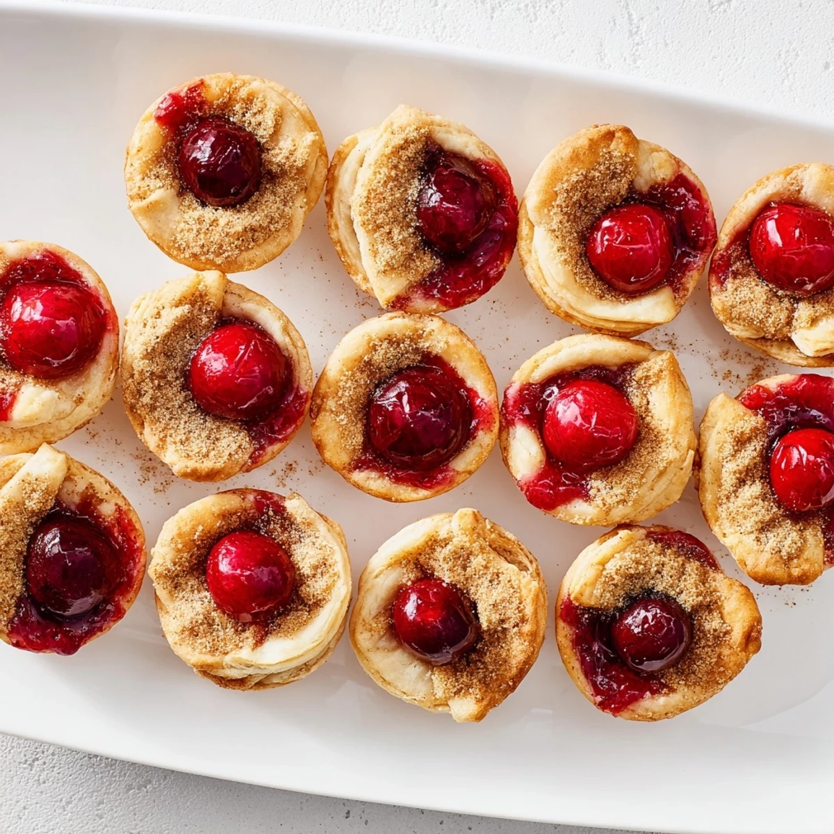 Golden Quick Cherry Pie Bites with bubbly cherry filling, warm from the oven on a wire rack.