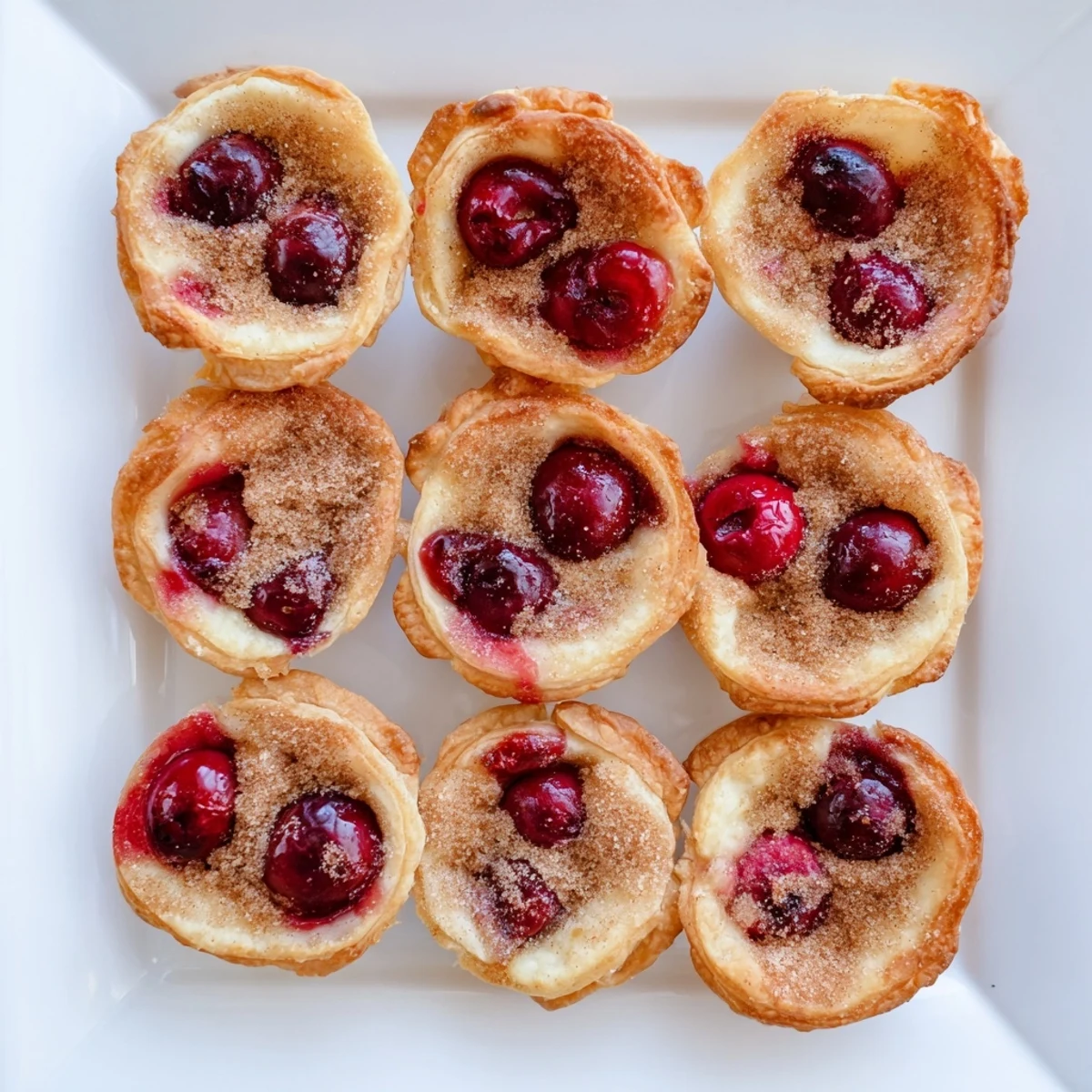 Party-ready Quick Cherry Pie Bites served warm with whipped cream on a serving platter.