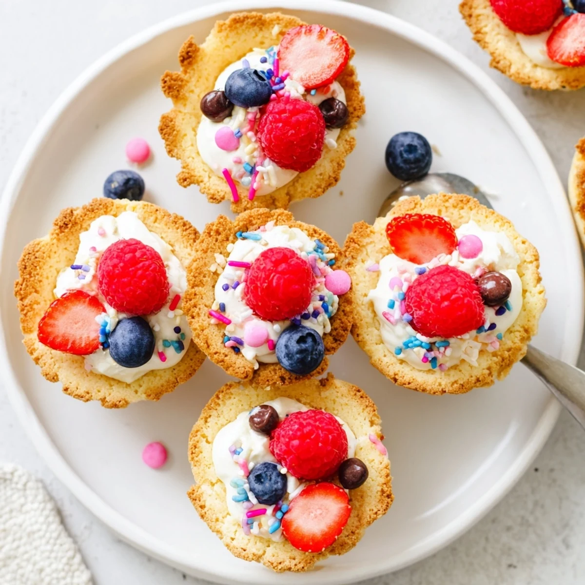 A close-up of golden-brown Sugar Cookie Cups fresh from the oven, showing their cup-shaped edges and soft centers in a muffin tin.