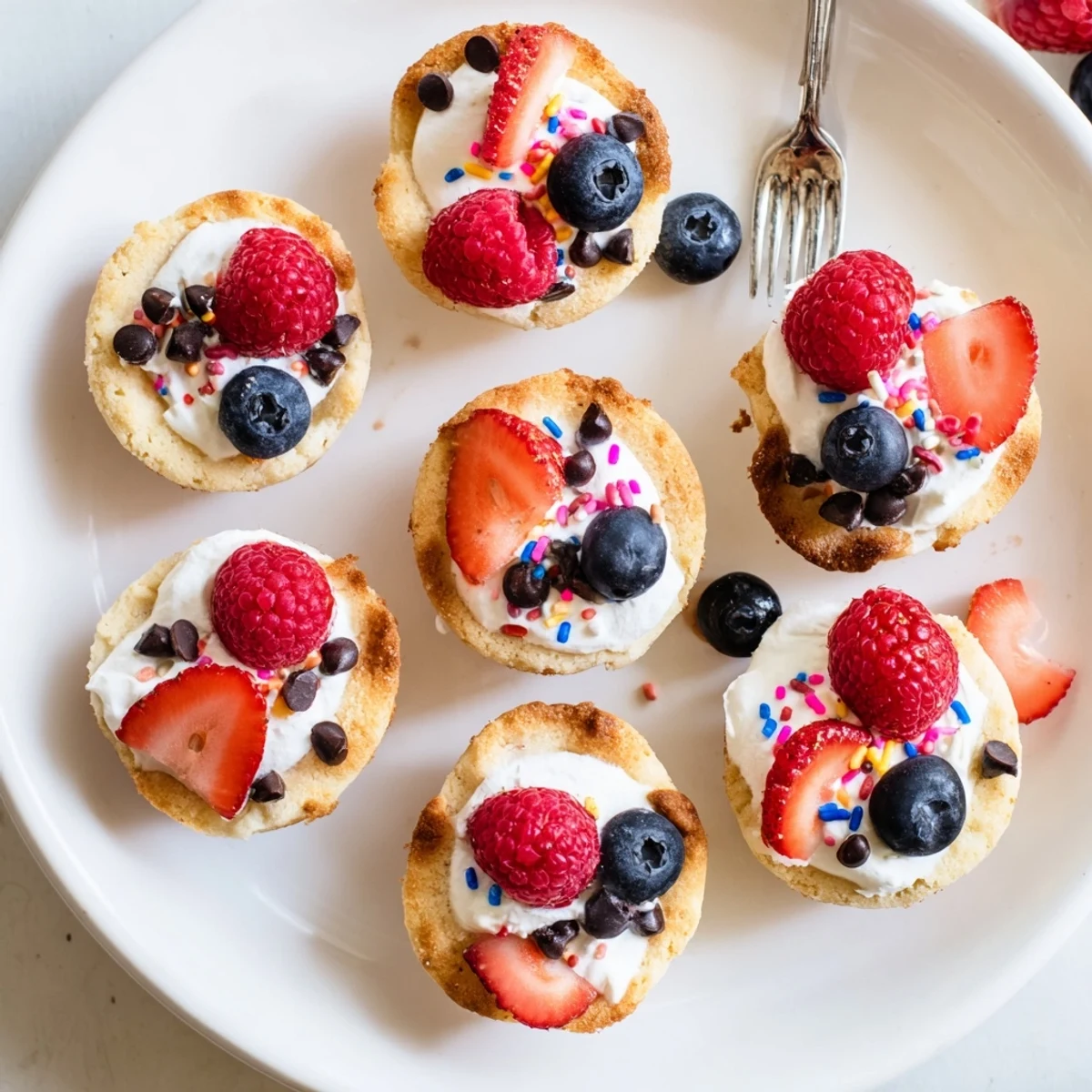 A single Sugar Cookie Cup held in a hand, topped with fluffy whipped cream and fresh raspberries for a delightful bite.
