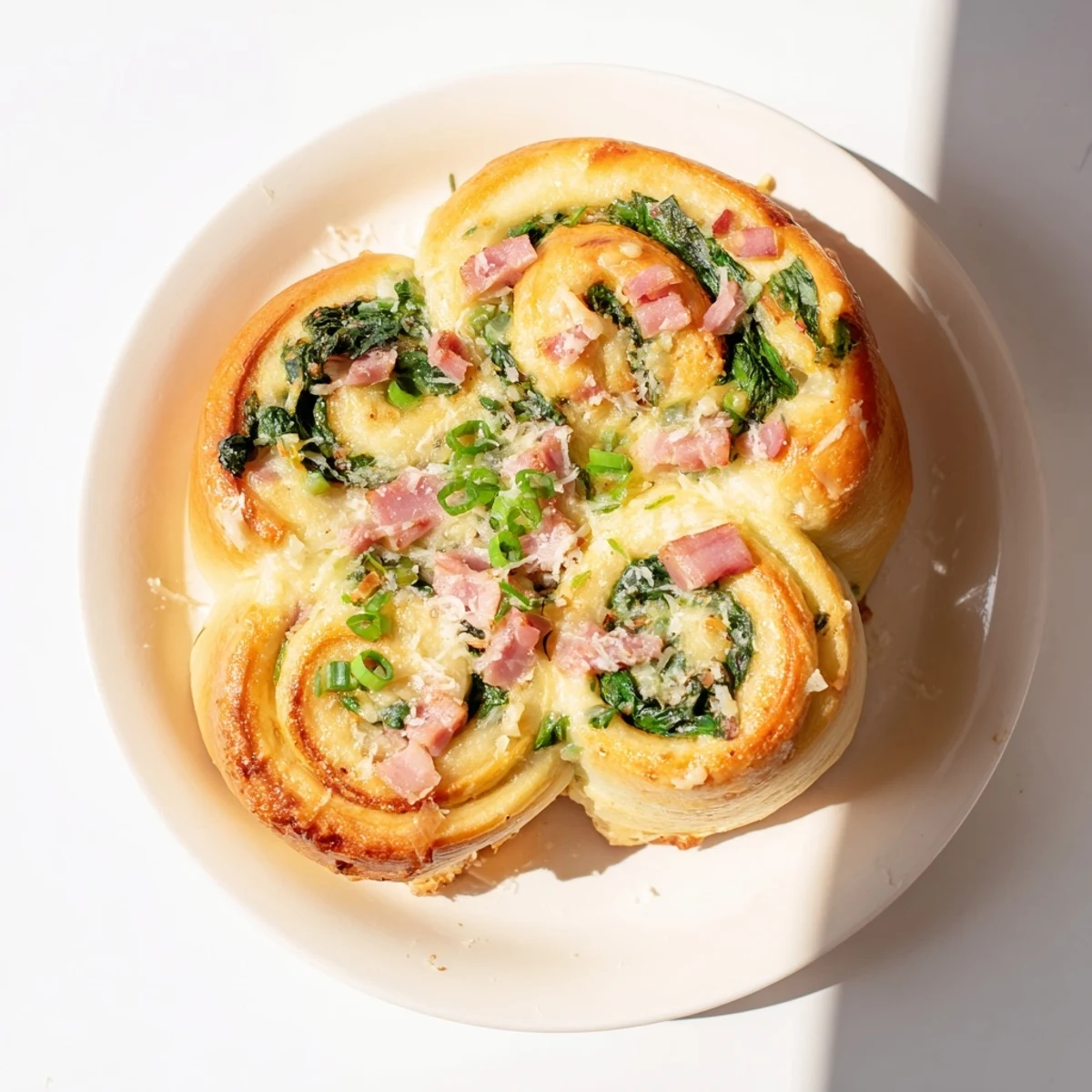 Warm Savory Spinach and Ham Breakfast Rolls served on a plate, ready for a hearty breakfast or brunch.