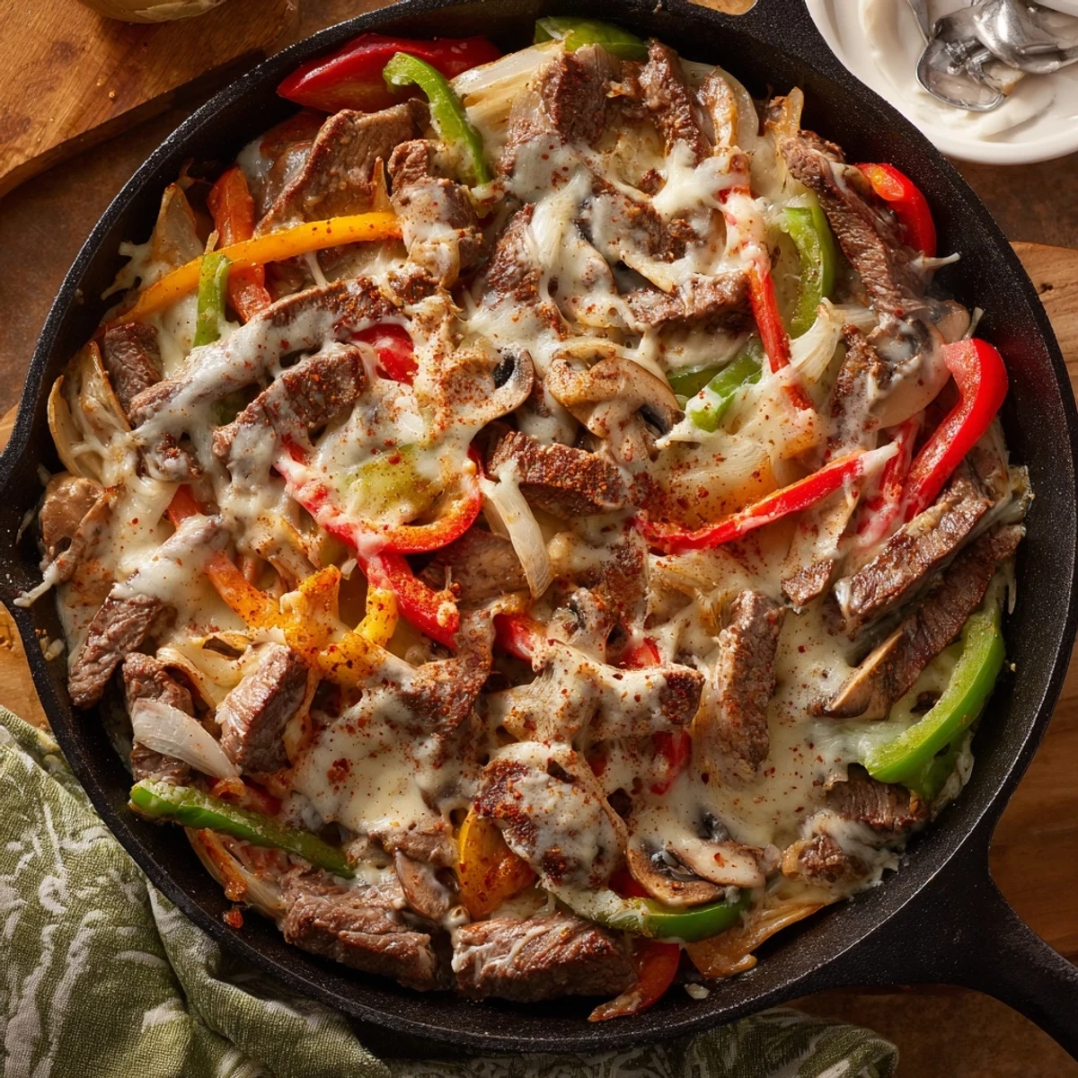Golden brown beef slices and creamy sauce fill this skillet with savory mushrooms and onions.