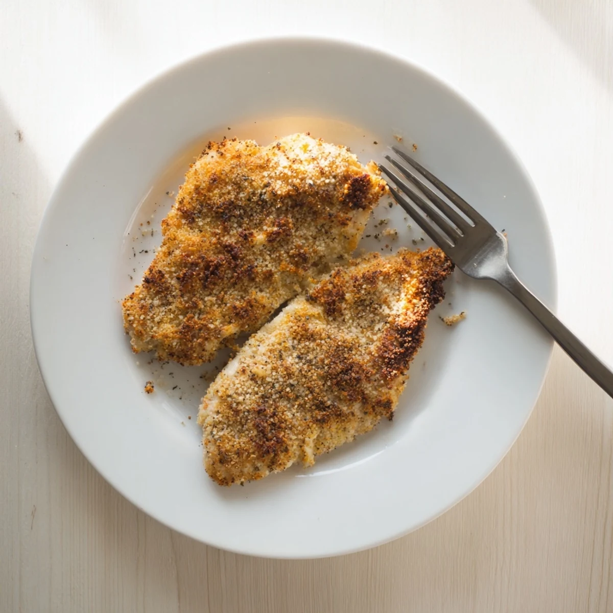 This family-style Baked Garlic Parmesan Chicken is garnished with fresh parsley, served alongside roasted vegetables for a complete meal.