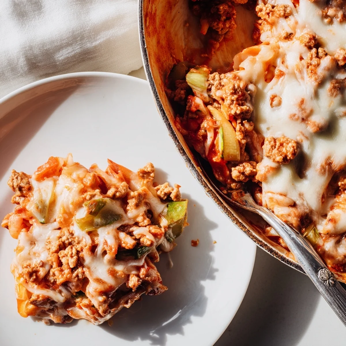 Easy Ground Turkey Zucchini Casserole bubbly from the oven, ready for a cozy weeknight dinner.