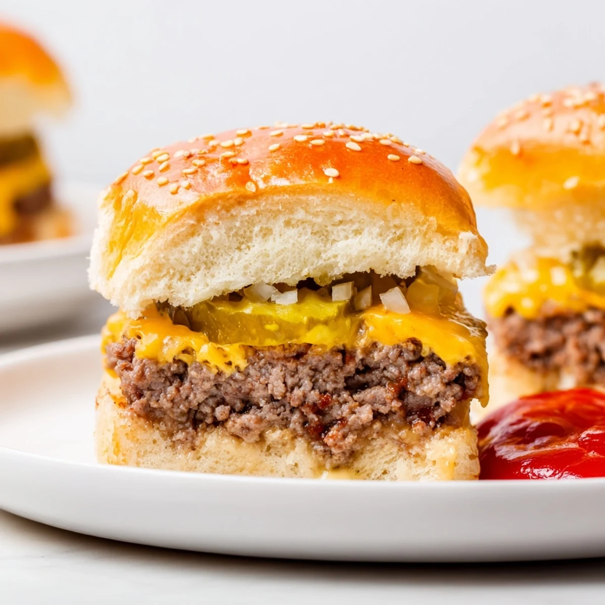 Stack of warm White Trash Sliders with juicy beef patties, perfect for game day and casual parties.