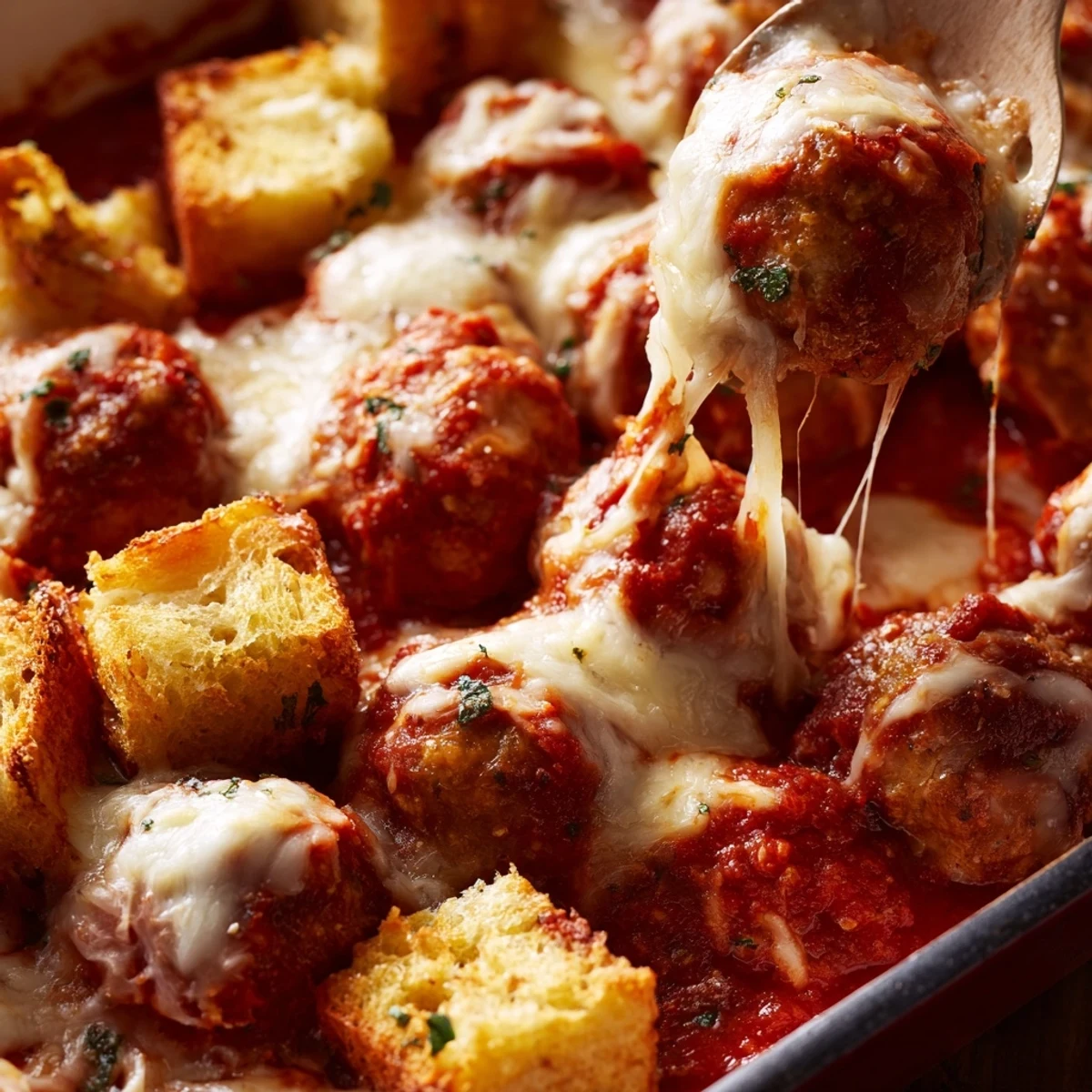 Family-friendly Turkey Meatball and Garlic Bread Bake layers tender turkey meatballs, marinara, and crispy garlic bread topping, perfect for a comforting weeknight dinner.