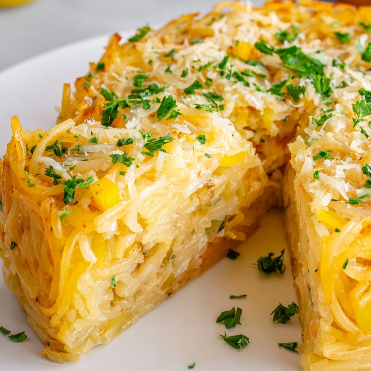 Serve this comforting Impossible Pasta Pie with a fresh green salad, highlighting the cheesy, Italian-herb infused wedge on a rustic dinner plate.