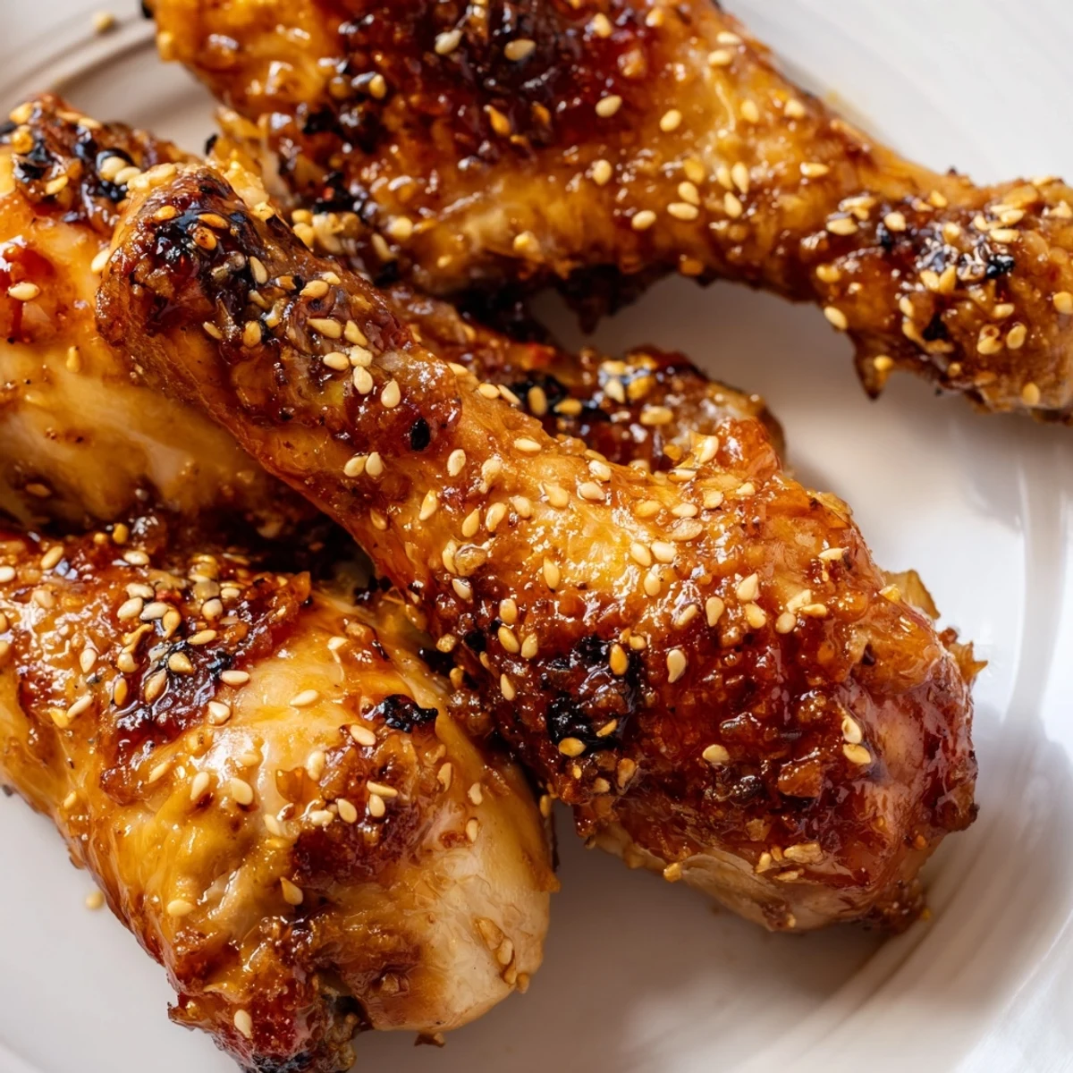 Oven-baked chicken drumsticks brushed with thick honey garlic sauce until perfectly caramelized and golden