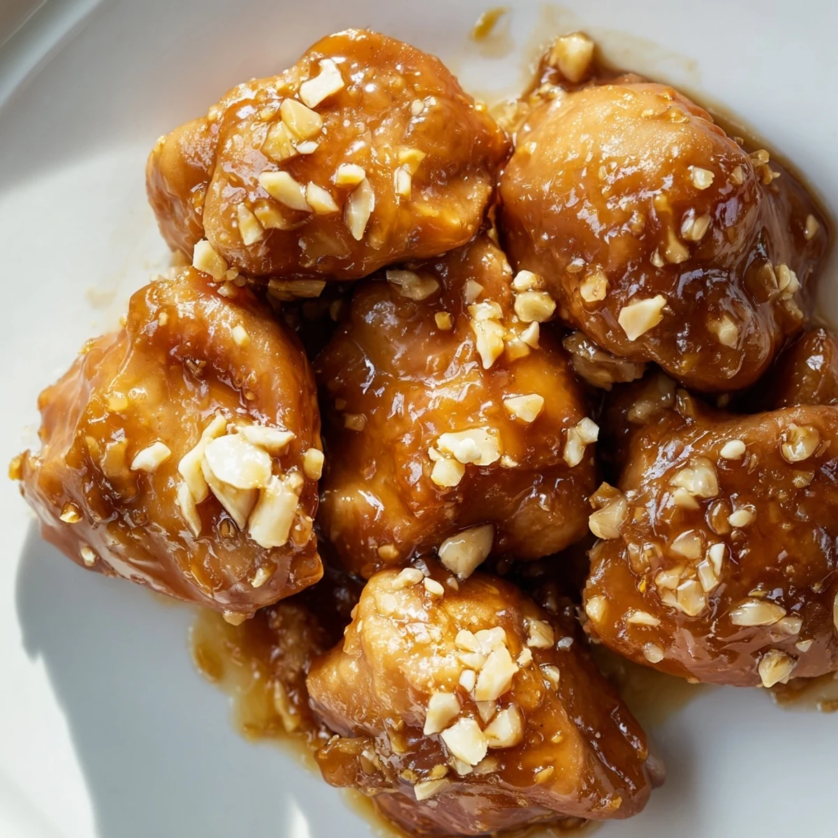 Steaming bowl of sweet and savory Mongolian chicken served over white rice with sesame seeds