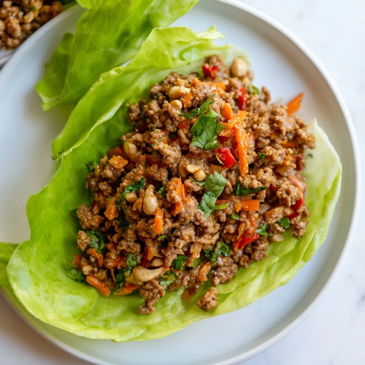 Crisp butter lettuce cups piled high with savory seasoned ground beef and crunchy roasted cashews