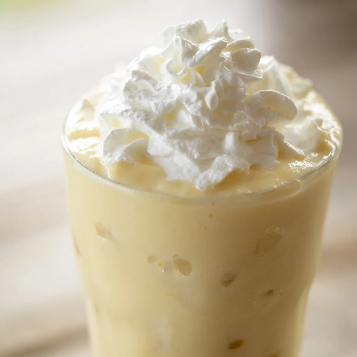 Creamy durian smoothie blended with banana and coconut milk in a chilled glass