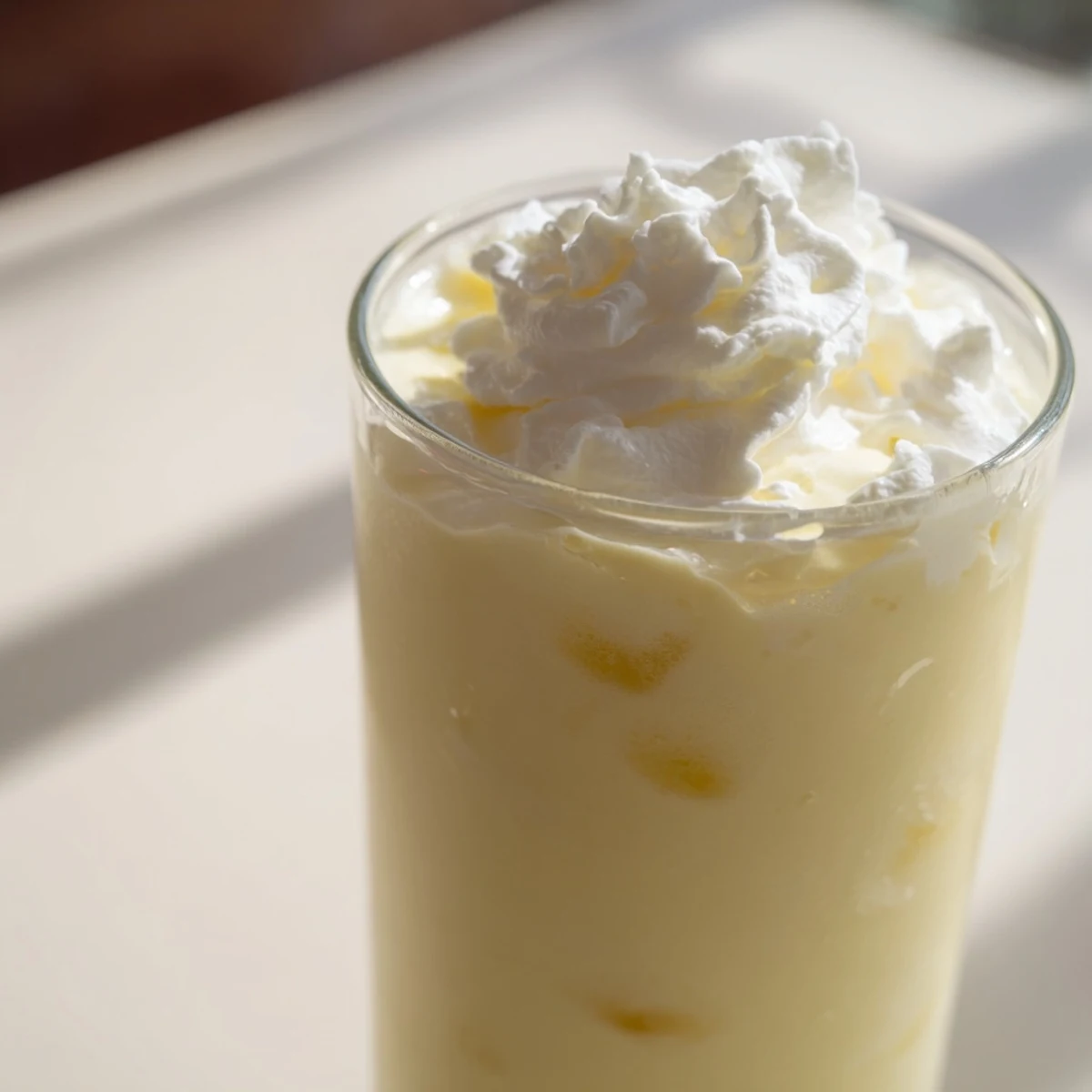 Tropical durian smoothie topped with ice featuring rich coconut milk and ripe banana
