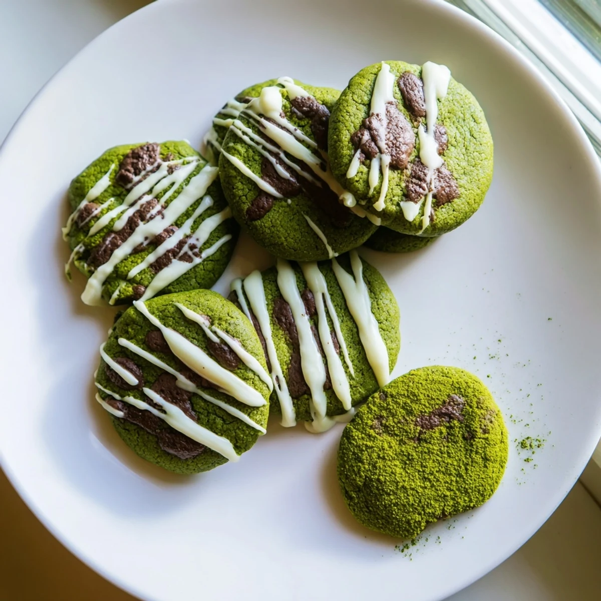 Tender green velvet treats topped with melted white chocolate drizzle and garnish