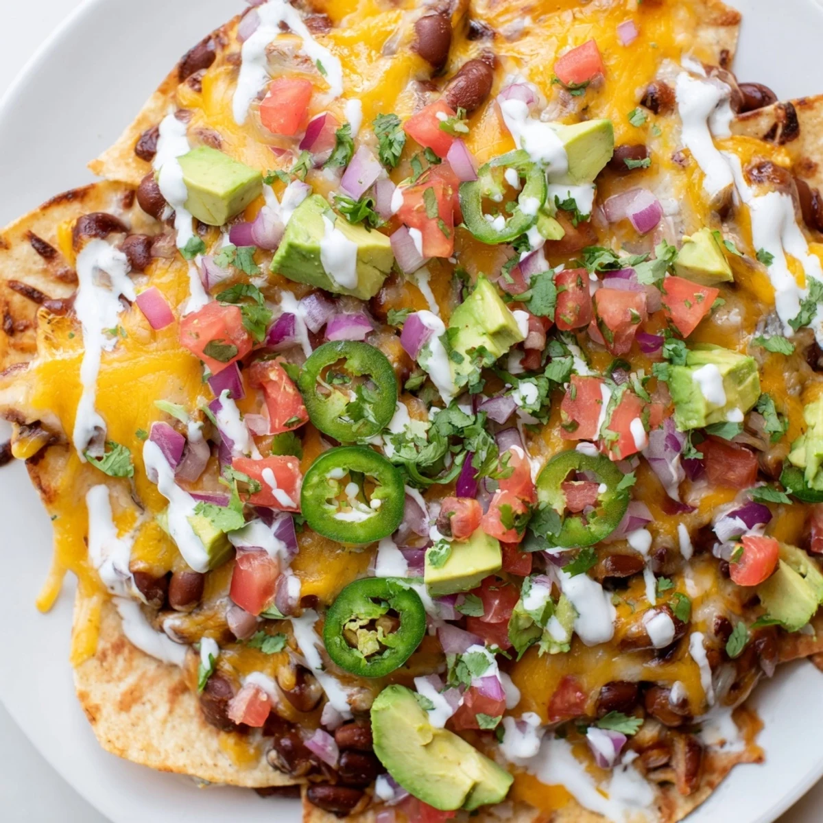 Crispy tortilla chips layered with savory baked beans and bubbling cheese, ready for serving