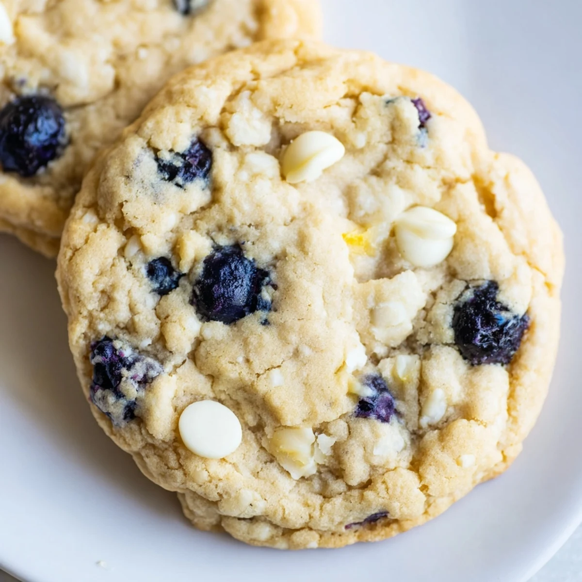 Golden chewy lemon blueberry cookies with plump blueberry bits and a soft tender texture