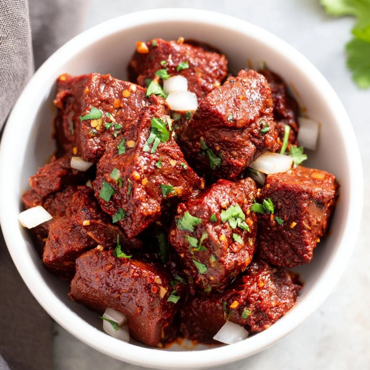 Velvety slow-cooked Crockpot Chili Colorado with melt-in-your-mouth beef in deep red chili gravy