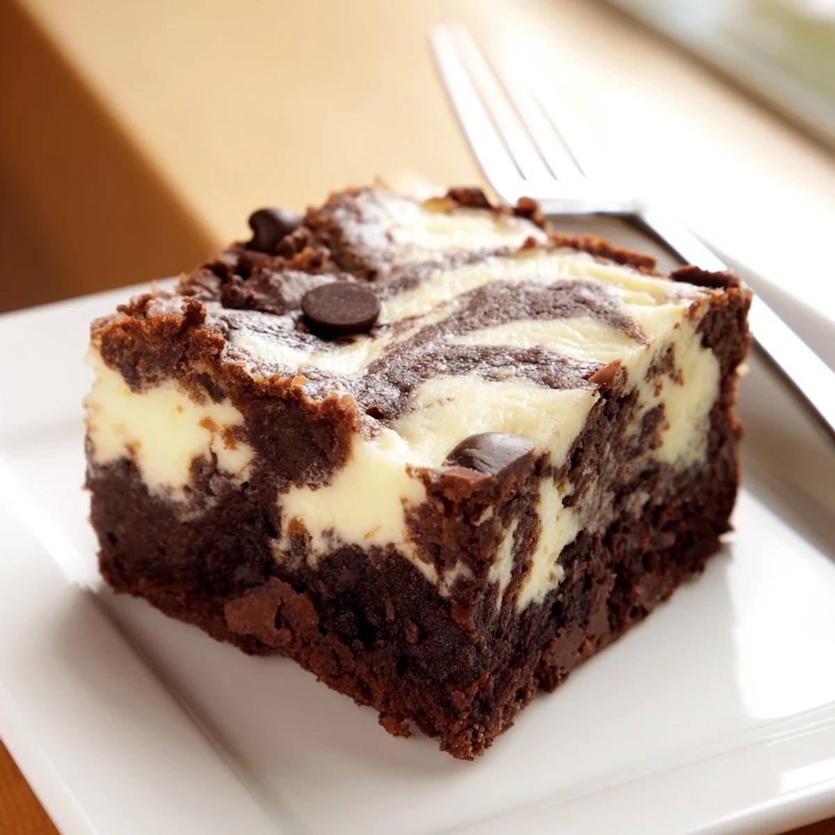 Homemade cottage cheese brownies featuring glossy chocolate crumb tops and creamy vanilla swirls