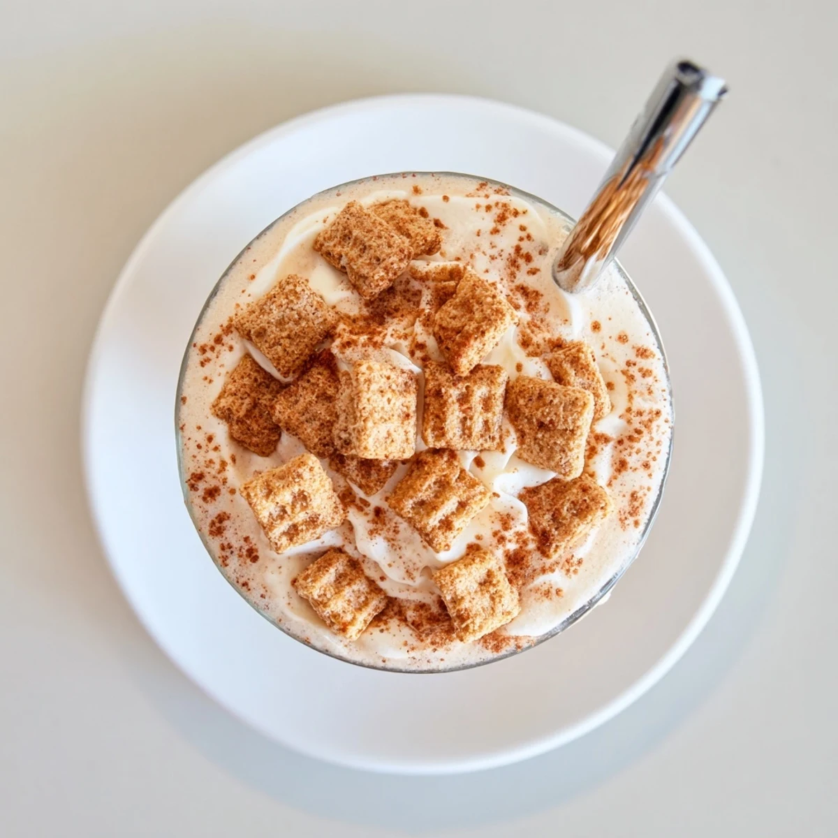 Creamy blended Cinnamon Toast Crunch Frappe garnished with extra cinnamon sprinkles on top