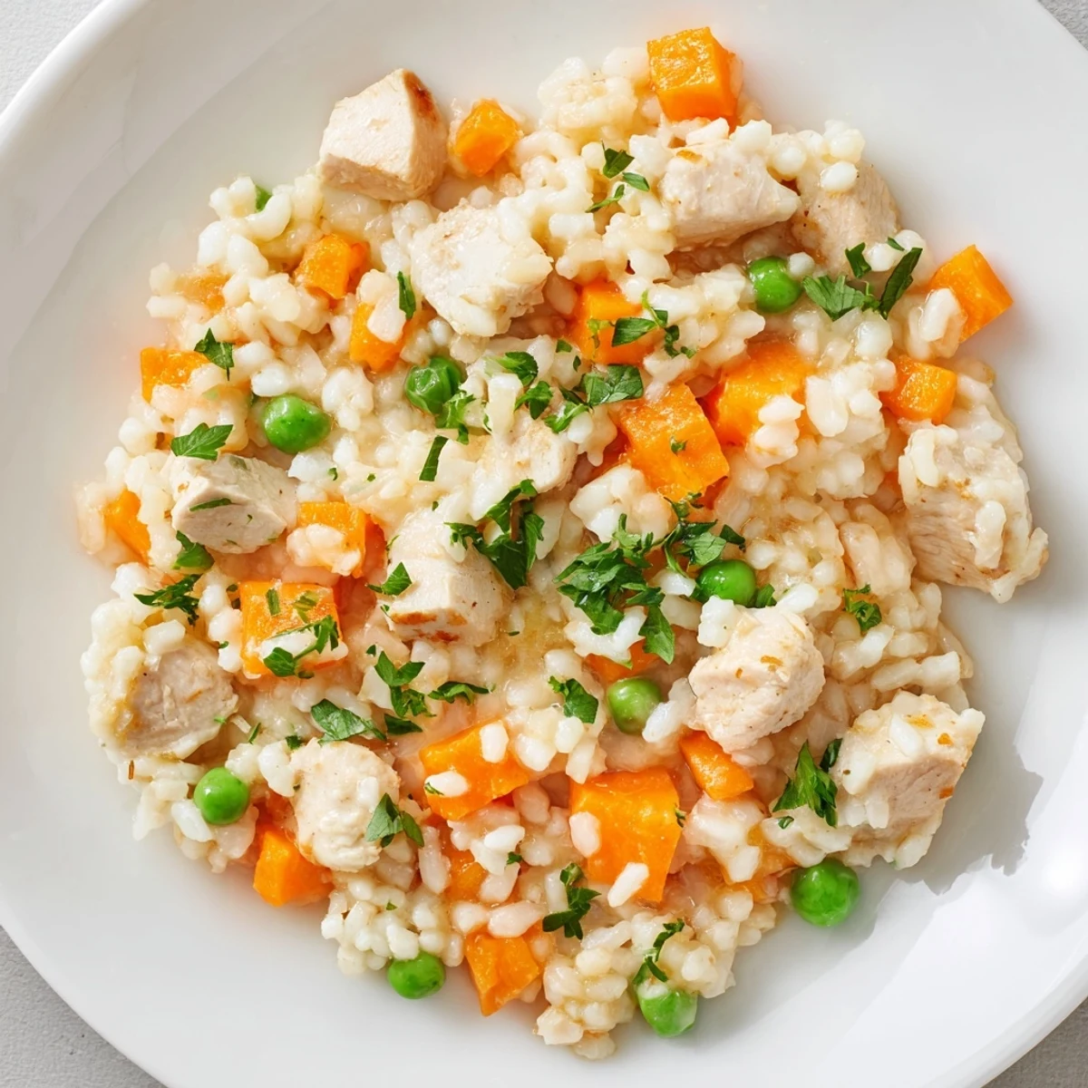 Tender chicken thighs nestled with seasoned white rice and carrots in a comforting one-pot Instant Pot chicken and rice recipe