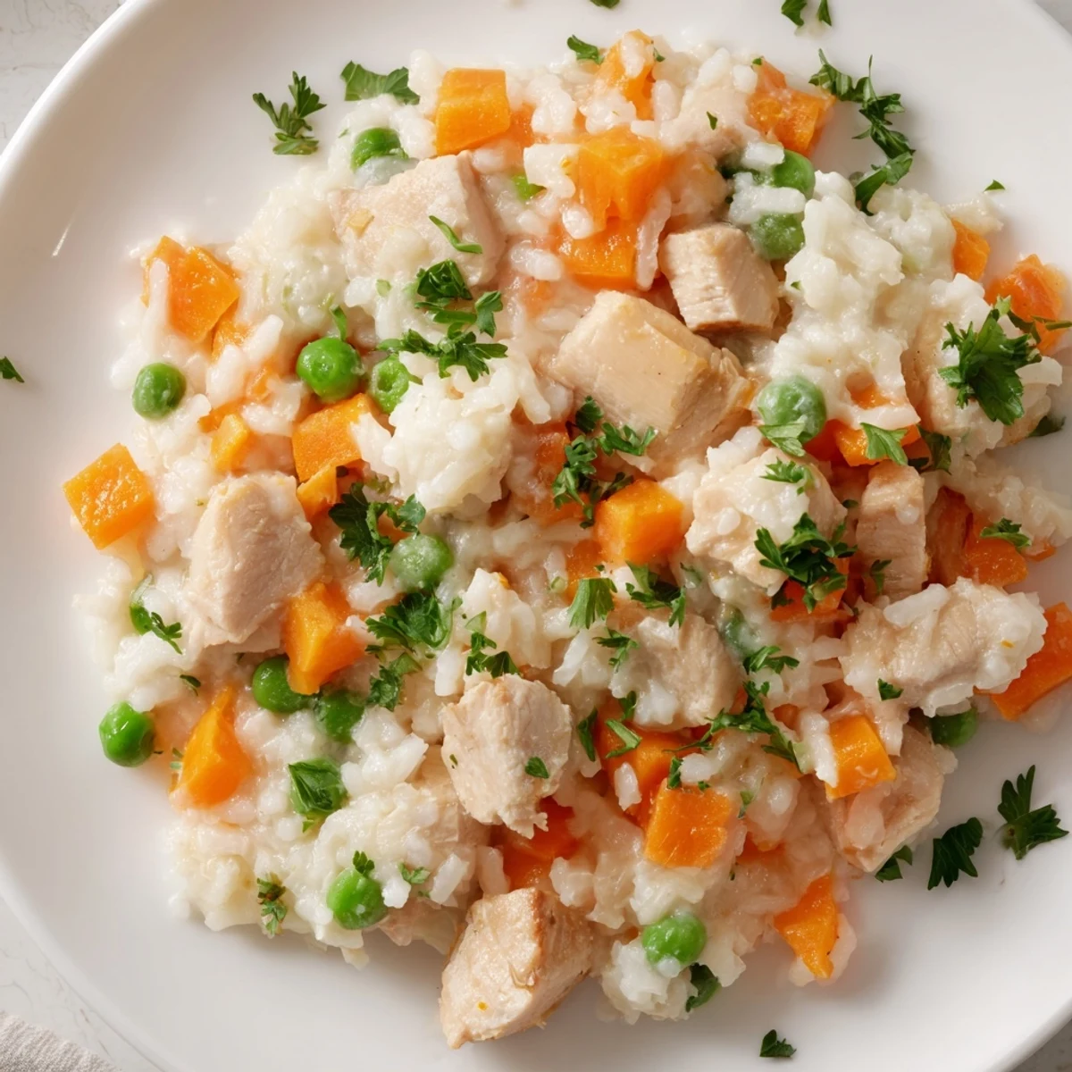 Family-friendly weeknight dinner featuring moist chicken, peas, and perfectly cooked grains in this simple Instant Pot chicken and rice recipe