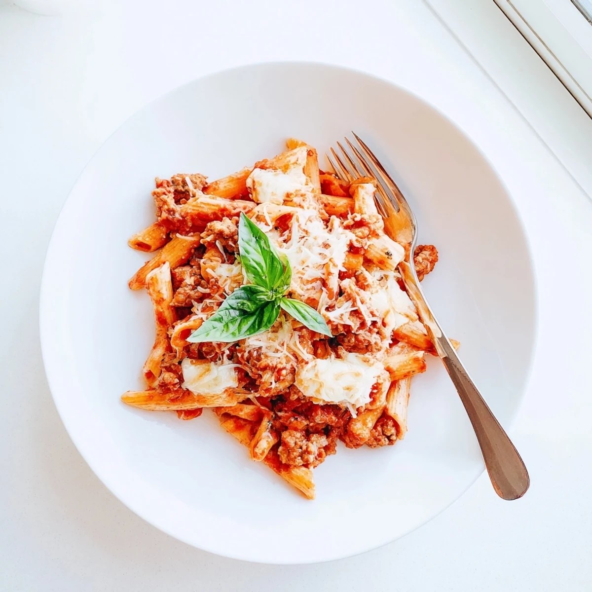 Golden slow cooker baked ziti with bubbling mozzarella and rich tomato sauce topping
