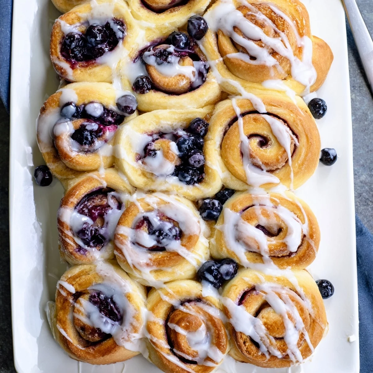 Golden spiral rolls bursting with tangy lemon and sweet blueberry filling