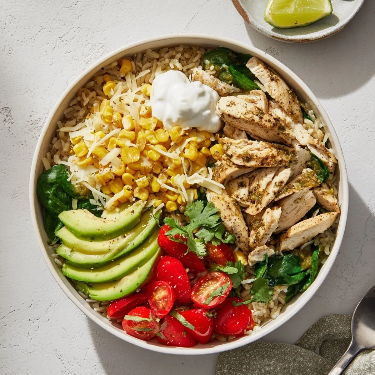 Colorful Southwest Spice Green Chile Bowl featuring tender spiced chicken and roasted green chiles