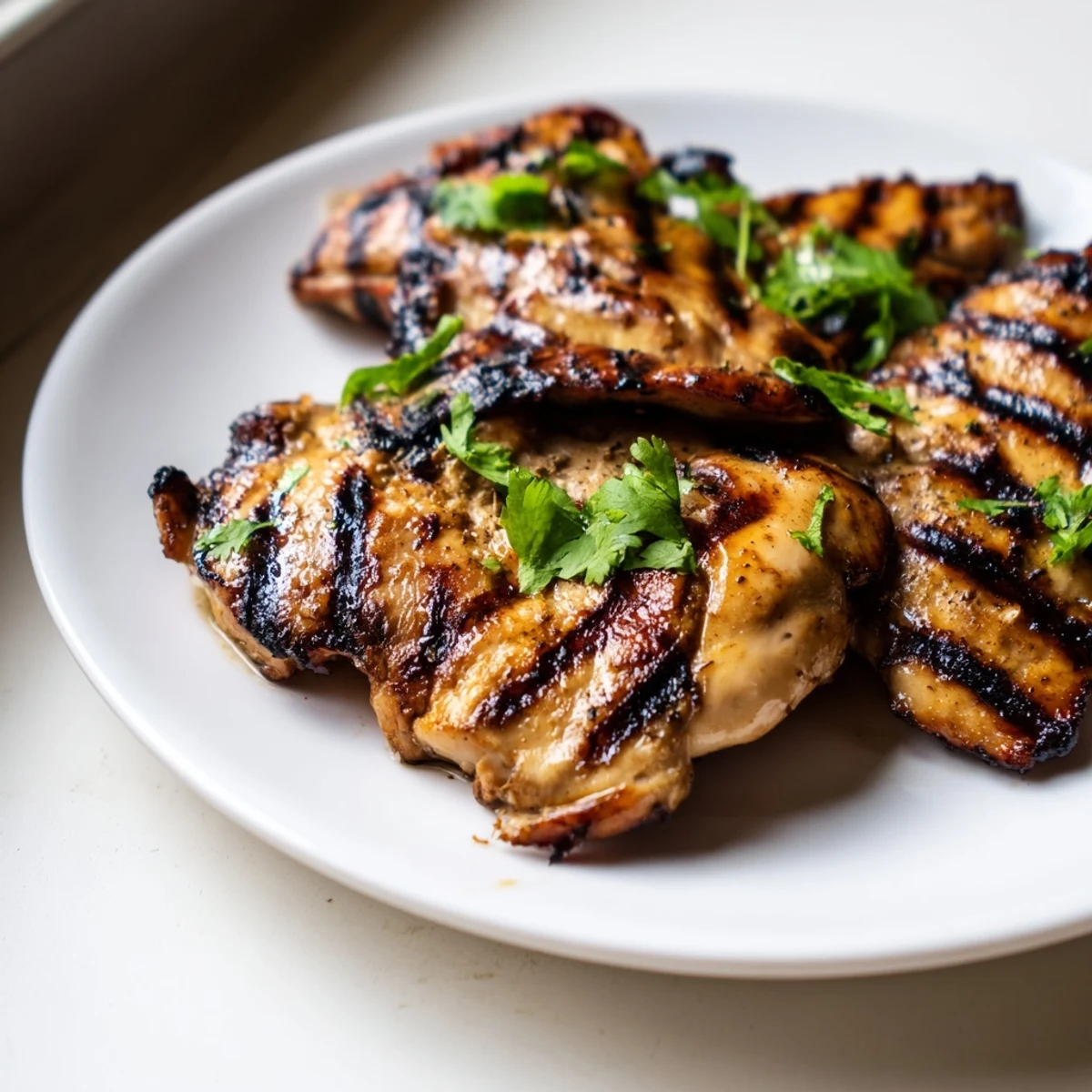 Juicy grilled Vietnamese chicken sliced open showing tender meat with lemongrass marinade