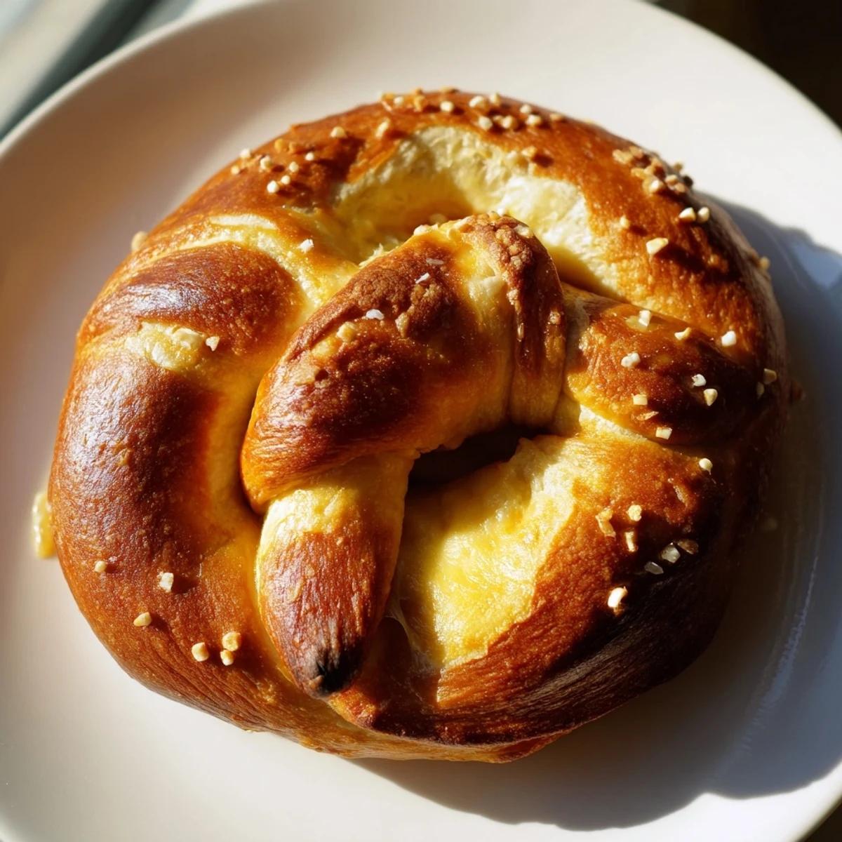 Golden mozzarella stuffed soft pretzels fresh from the oven with melted cheese oozing out