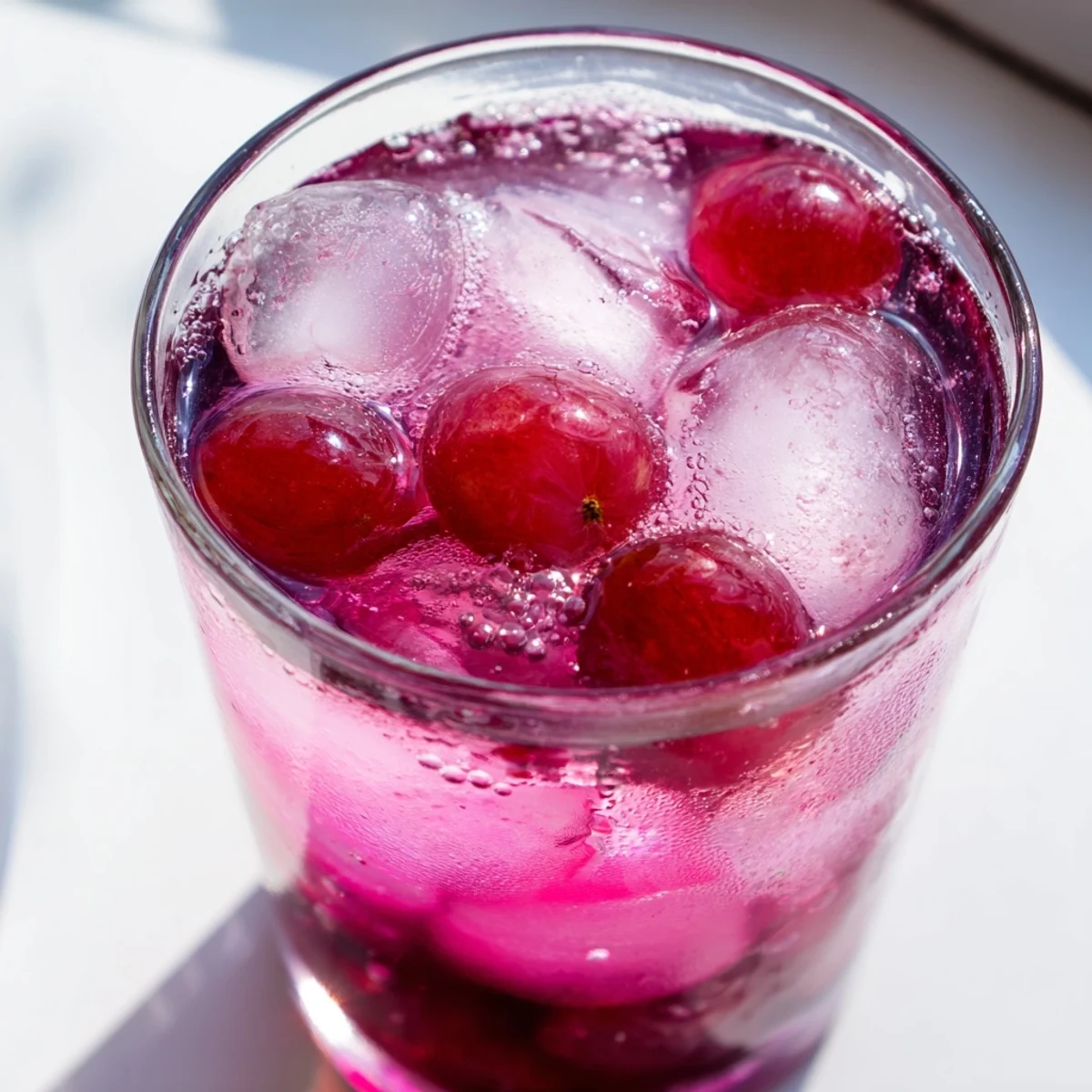 Fresh grape agua fresca blended smooth and strained into a clear serving pitcher