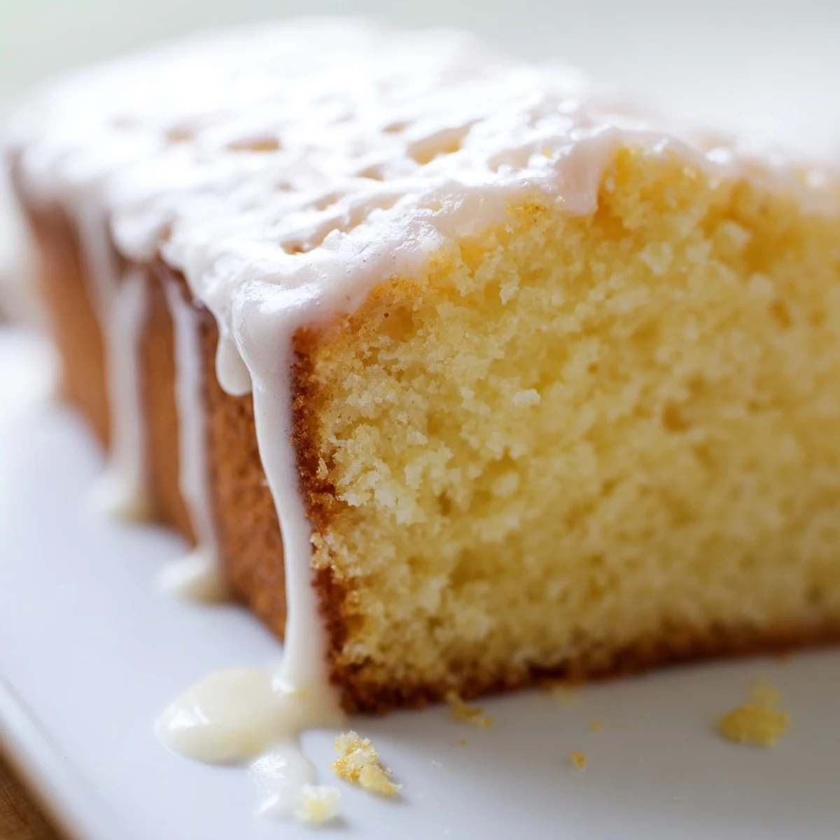 Classic American church cake served on a white platter with sweet powdered sugar icing