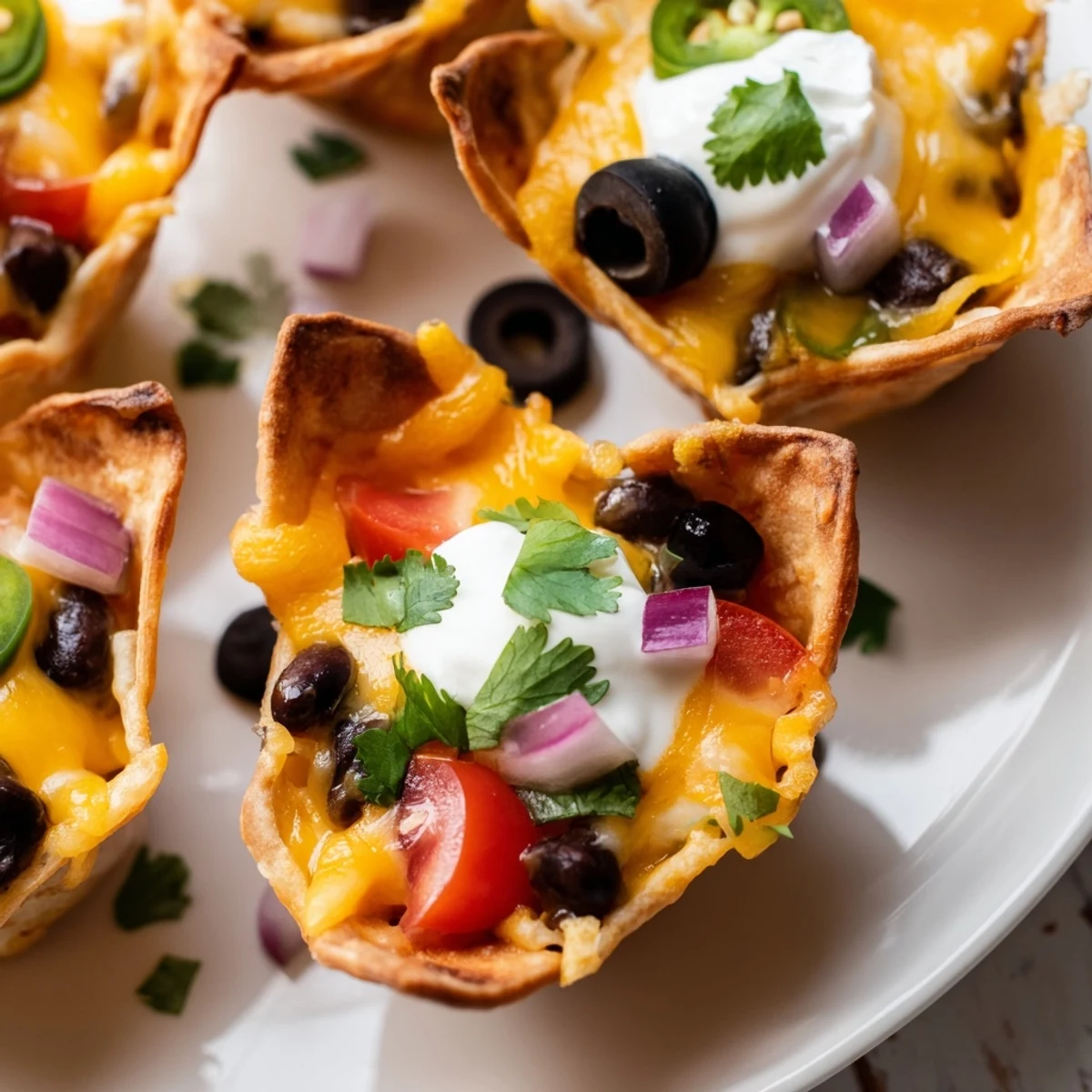 Crispy tortilla cups overflowing with gooey melted cheese and zesty jalapeños for game day snacking