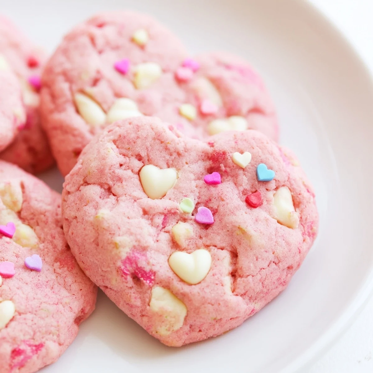 Chewy Valentine Strawberry Cookies studded with melting white chocolate and fresh strawberry pieces