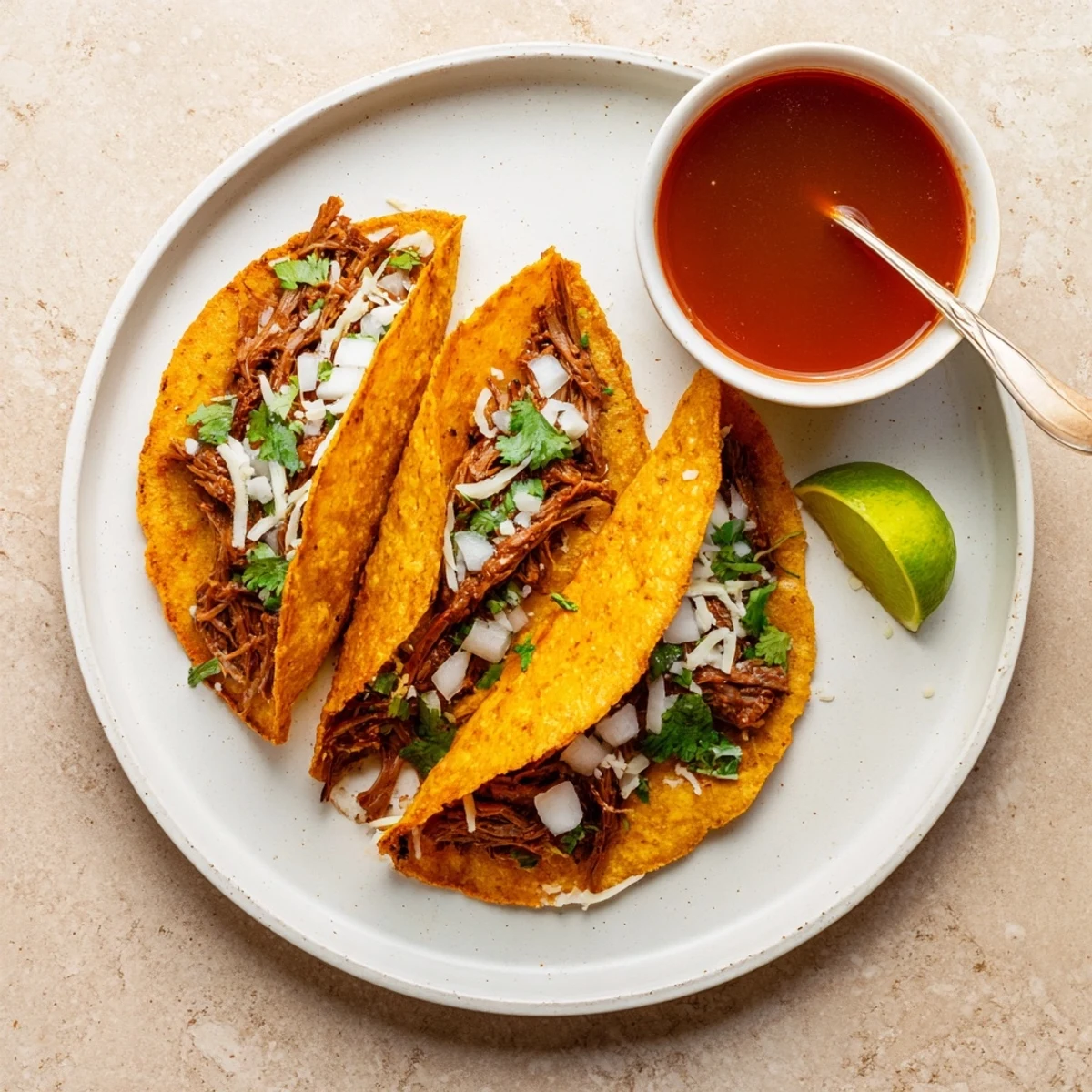 Golden slow cooker birria tacos oozing melted cheese with a side of broth