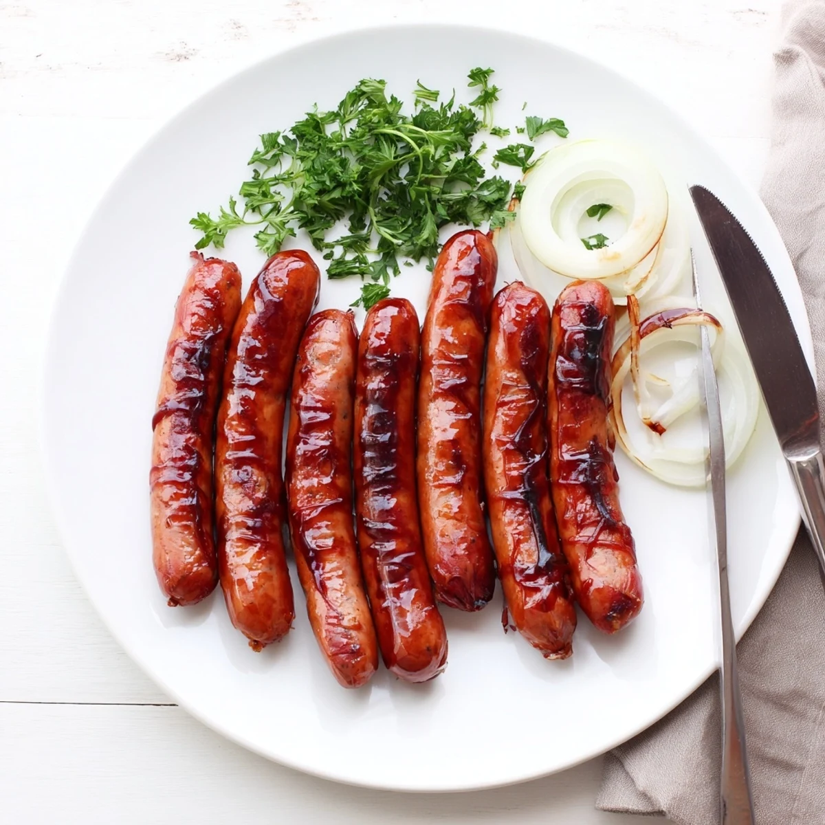 Smoky BBQ sausage recipe with caramelized glaze on a hot grill