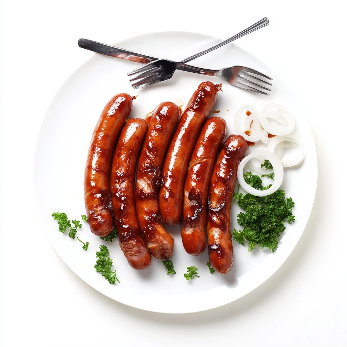 Tangy BBQ sausage recipe with golden charred edges and fresh parsley