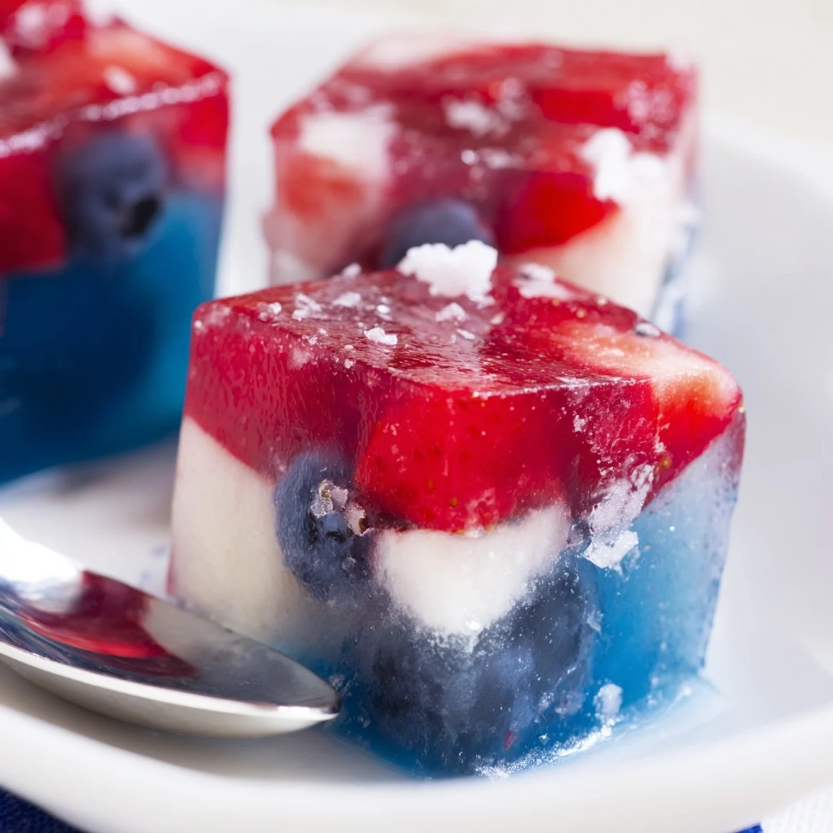 Red White And Blue Ice Cubes Recipe layered berries and coconut for patriotic drinks