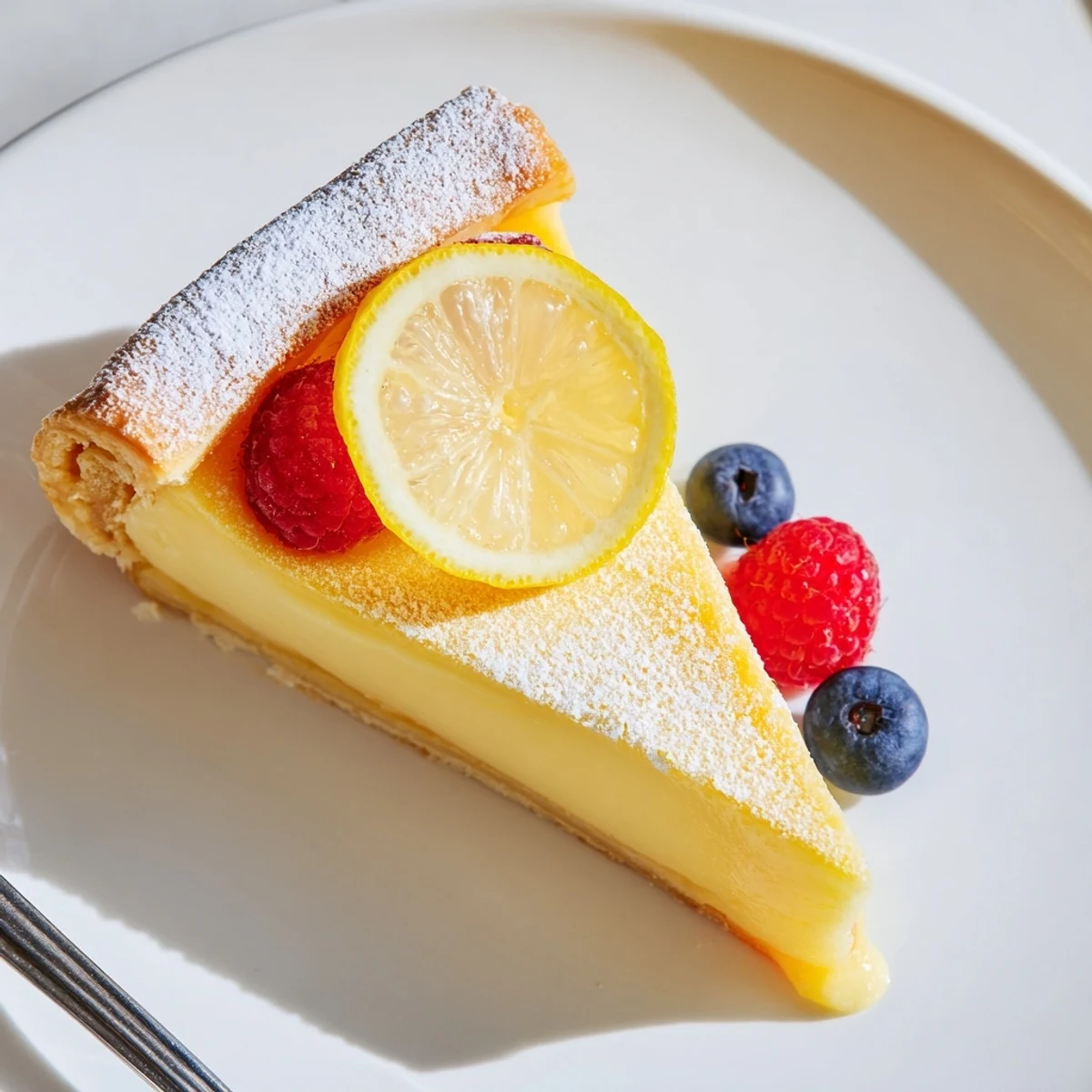 Chilled Creamy Lemon Tart Recipe with silky filling and fresh berries