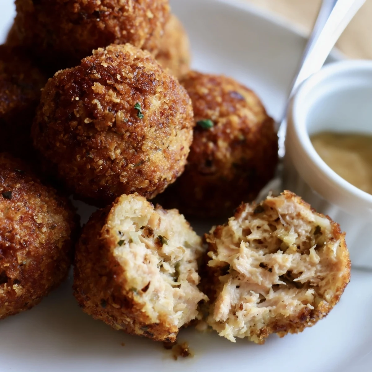 Sage Onion Chicken Balls piled on plate, gluten-free option, perfect appetizer